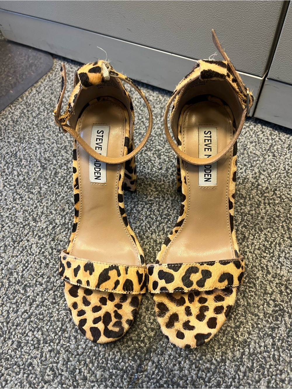 Steve Madden Leopard Ankle-Strap Block Heels - Tan/Black